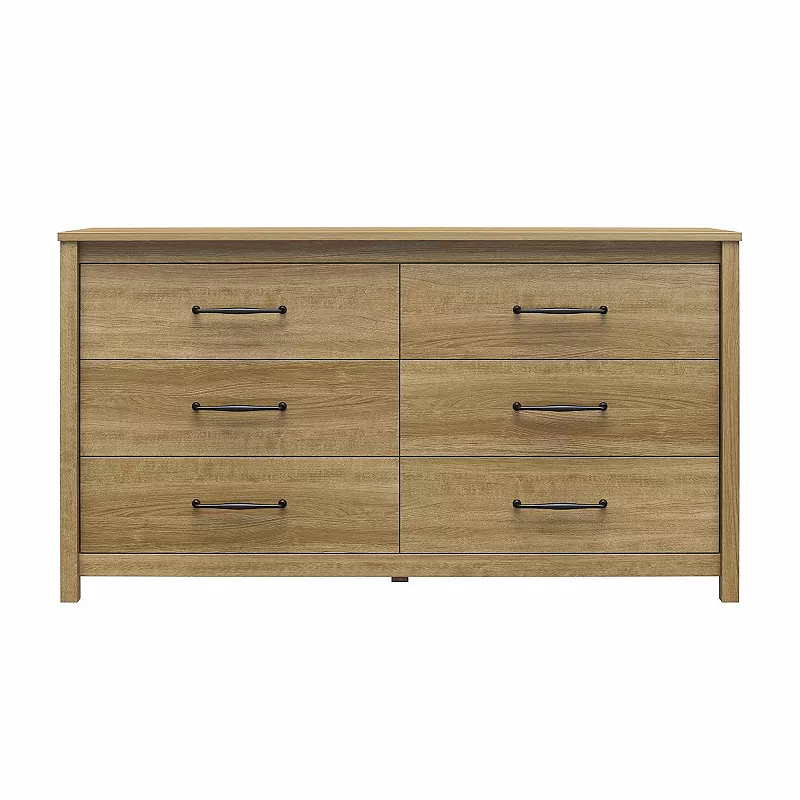 Ameriwood Home Augusta 6-Drawer Wide Dresser with Easy SwitchLock Assembly