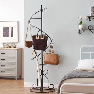 VECELO Spiral Coat Rack Hall Trees with Hooks and Umbrella Holder Premium Stylish Purse Holder 22.6 x 76.3 in.Black KHD-XF-CR05-BLK