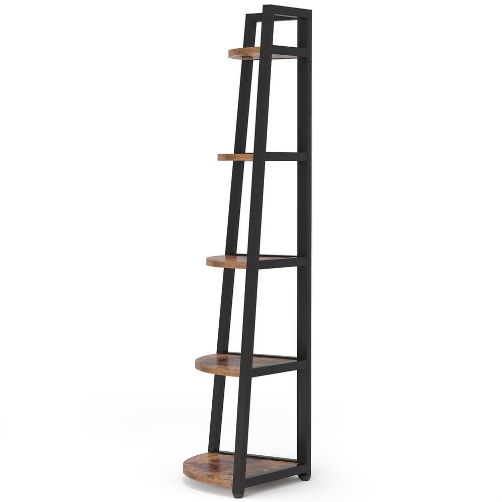 TRIBESIGNS WAY TO ORIGIN Jannelly 70 in. Rustic Brown and Black Wood 5tier 5 Shelf Corner Ladder Bookcase with Open Back HD-C0175-WZZ