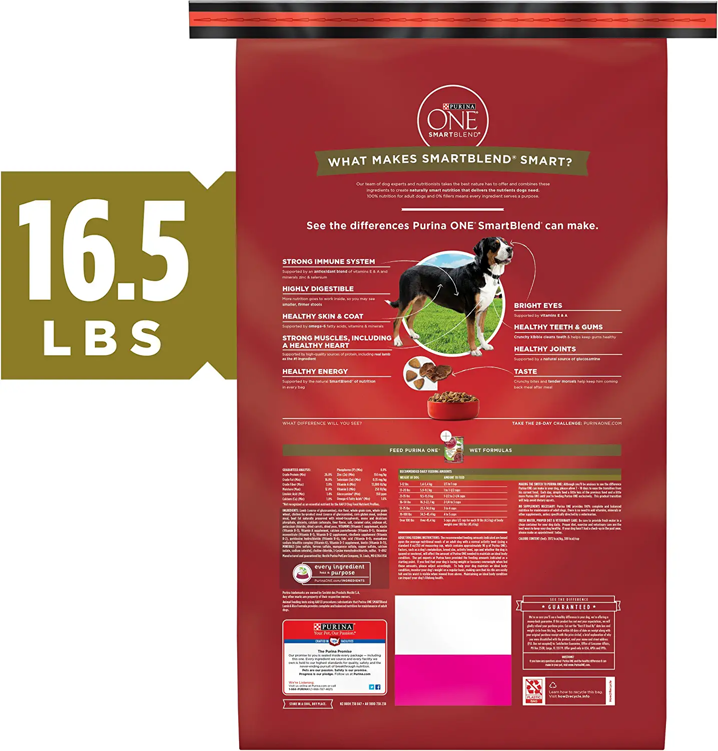 Purina ONE Natural Dry Dog Food SmartBlend Lamb and Rice Formula 16.5 lb. Bag