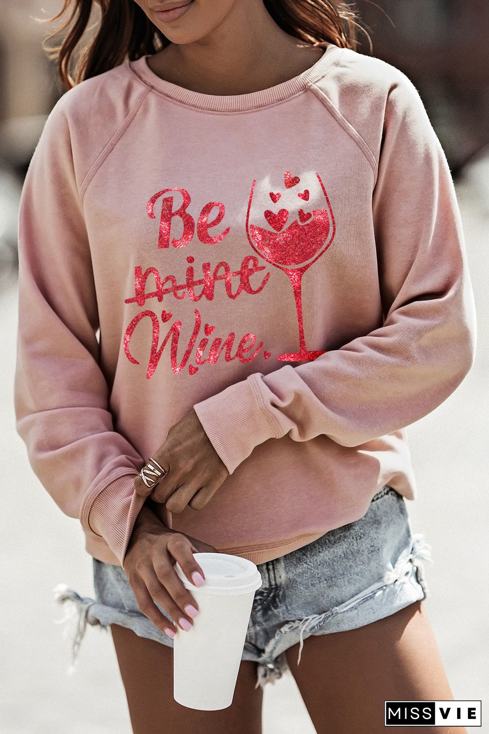 Pink Be Mine Wine Shining Graphic Print Sweatshirt