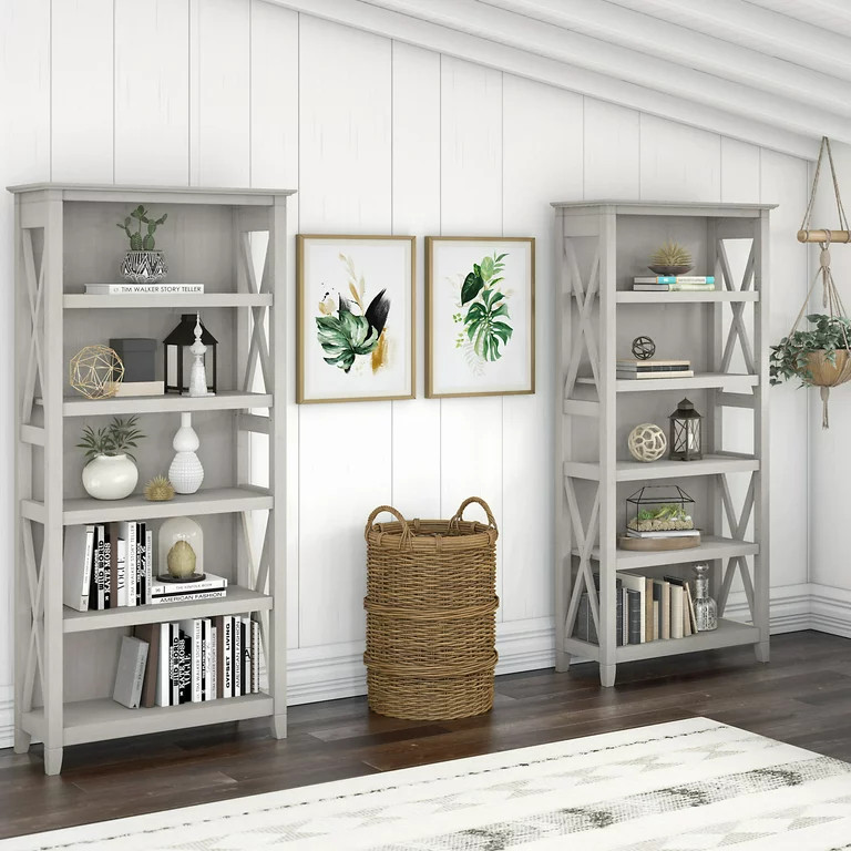 Set of 2 Farmhouse Bookcase  Open Shelves With X Sides   Farmhouse   Bookcases   by Decorn  Houzz