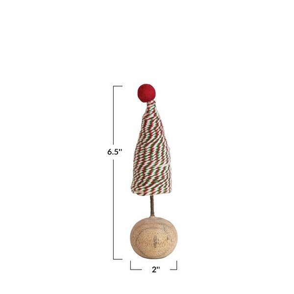 Handmade Wool Felt Tree with Pom Pom and Wood Ball Base