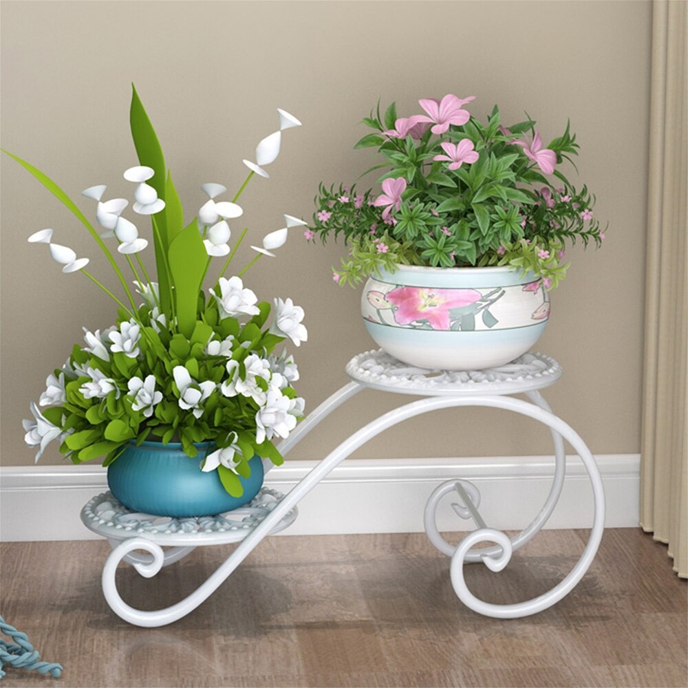 2 Tier Metal Plant Stand Storage Rack Shelf Flower Pot Holder