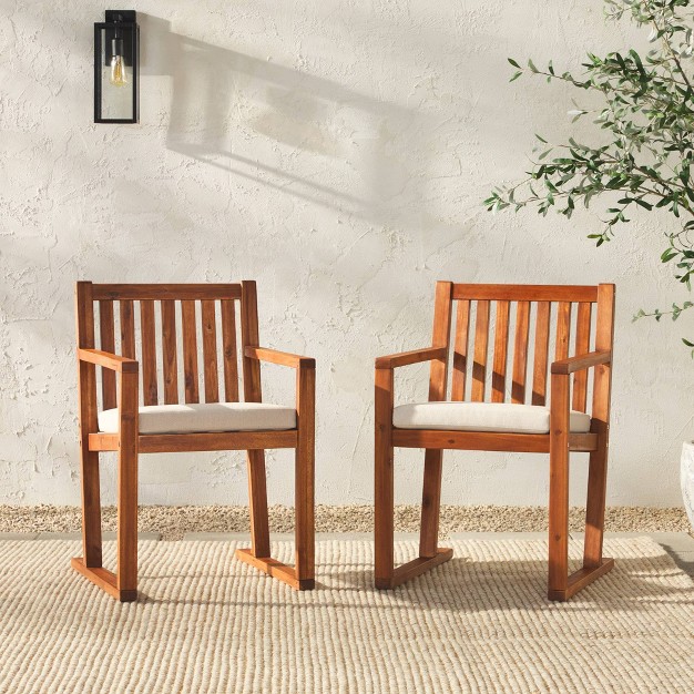 Saracina Home 2pk Acacia Modern Slat back Patio Dining Chairs With Cushions