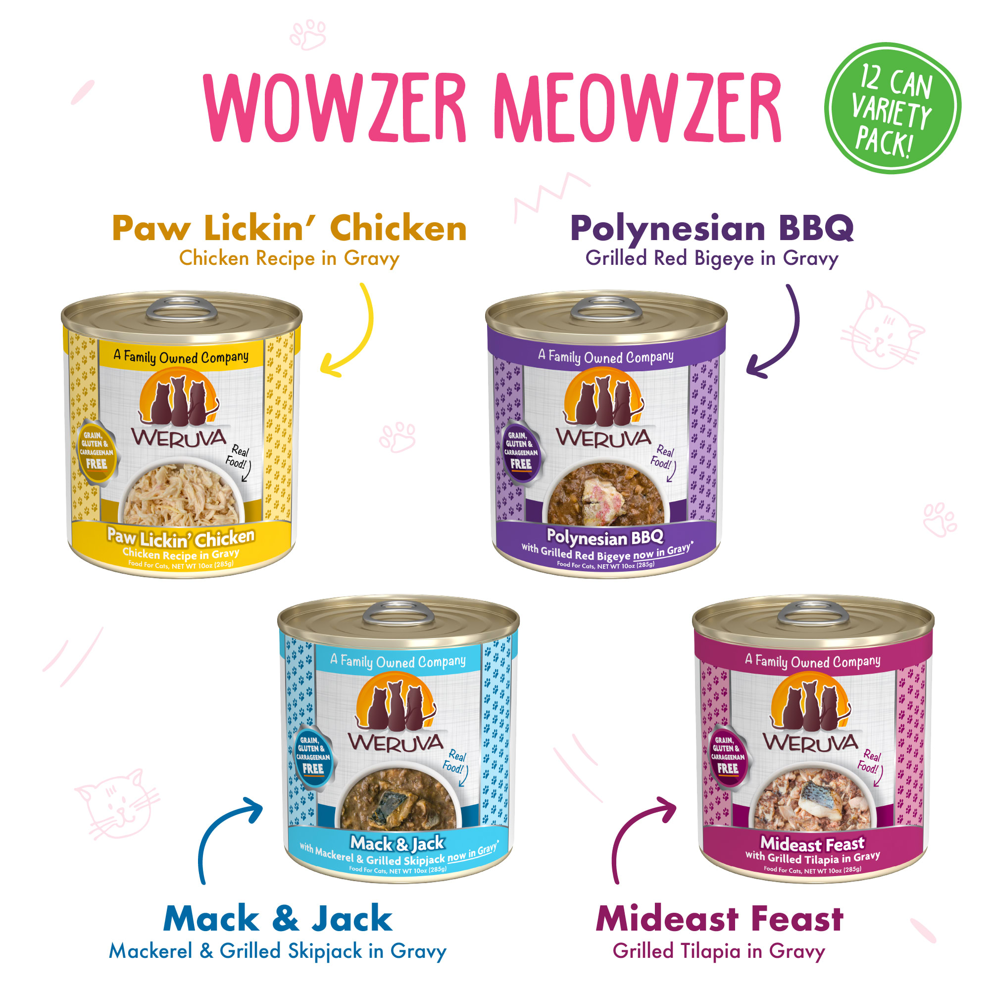 Weruva Classics Wowzer Meowzer! Variety Pack Wet Cat Food， 10 oz.， Count of 12