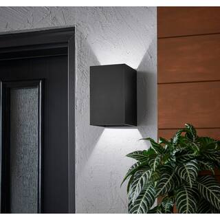 Home Decorators Collection Greeleyville 1-Light Sand Black Outdoor Integrated LED Wall Lantern Sconce 23751