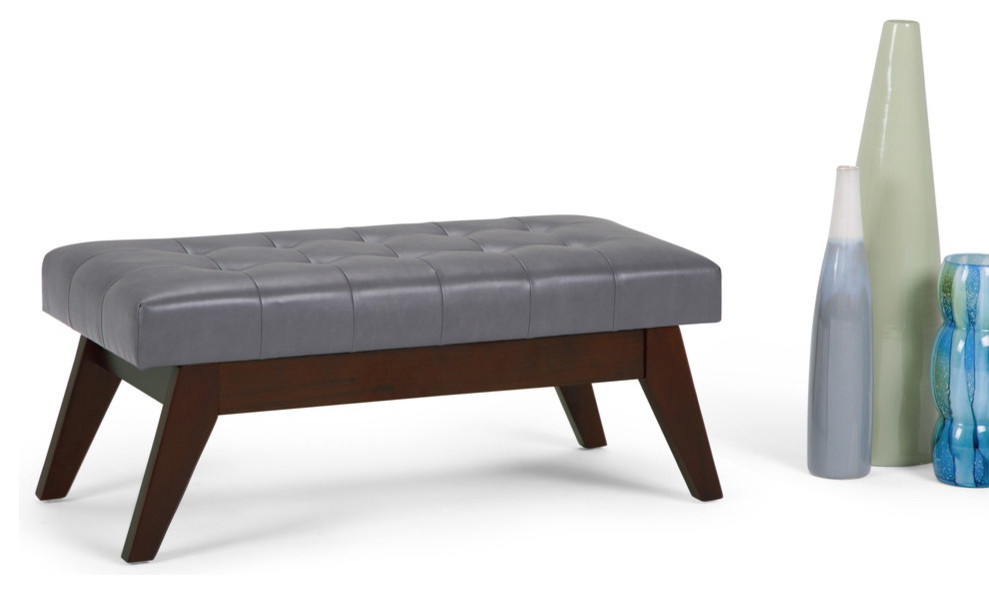 Draper Mid Century Tufted Ottoman Bench  Black Faux Leather   Midcentury   Upholstered Benches   by Simpli Home Ltd.  Houzz