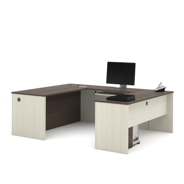 Bestar Prestige + U-shaped workstation including one pedestal in White Chocolate and Antigua