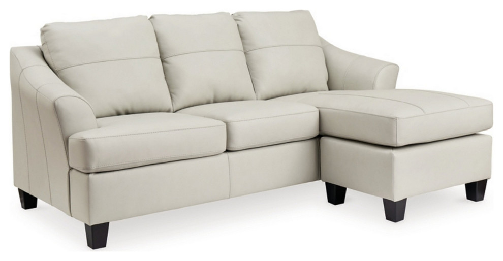 88 quotSofa Chaise With Attached Foam Back  Tapered Legs  Beige Leather   Transitional   Sectional Sofas   by VirVentures  Houzz