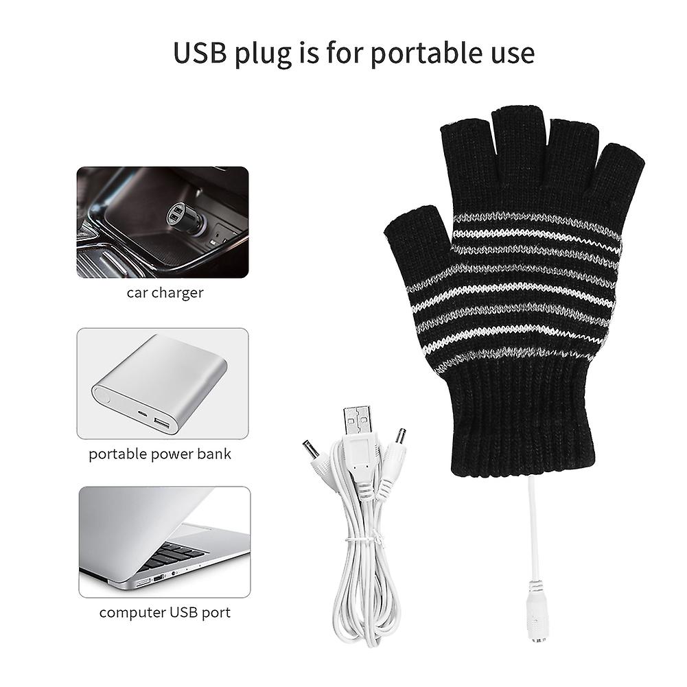 1 Pair 5v Usb Winter Warm Heating Gloves Men Women Heated Half Finger Mittens Black