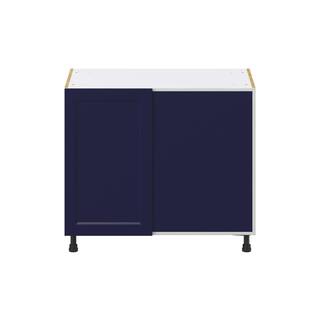 J COLLECTION 39 in. W x 34.5 in. H x 24 in. D Devon Painted Blue Shaker Assembled Blind Base Corner Kitchen Cabinet Right Open DSBBCR39-DV