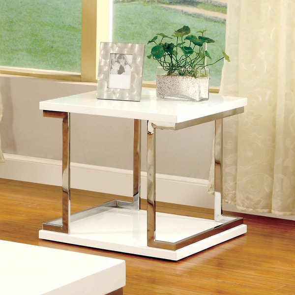 Furniture of America Wazy Modern White 24-inch Metal 1-shelf Side Table