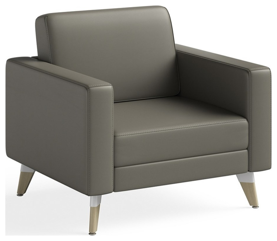 Safco Contemporary Lounge Chair Resi Feet Gray Vinyl with Wood Legs   Midcentury   Armchairs And Accent Chairs   by Homesquare  Houzz