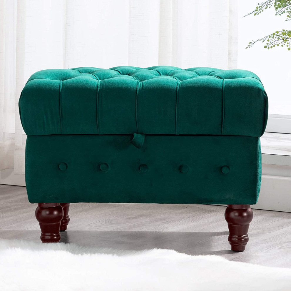 Rectangular Storage Ottoman  Button Tufted Velvet Upholstery Footstool   Transitional   Footstools And Ottomans   by Imtinanz  LLC  Houzz