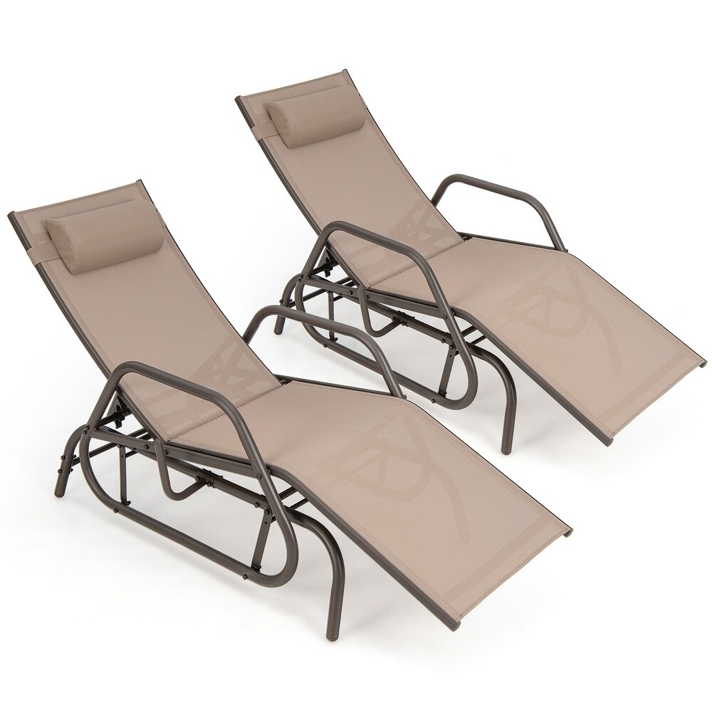 2PCS Patio Chaise Lounge Glider Recliner Chair Adjustable Sturdy Frame