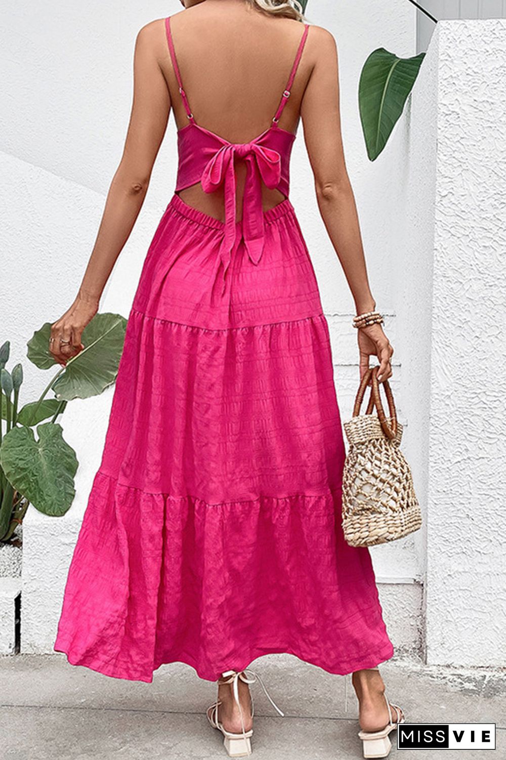 Rose Textured Tiered Spaghetti Strap Maxi Dress