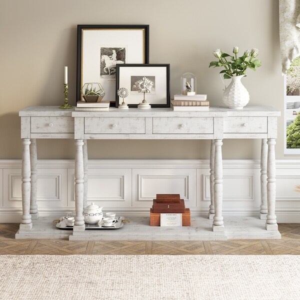 Solid Wood Console Table w/4 Drawers and Shelf for Hallway， Living Room