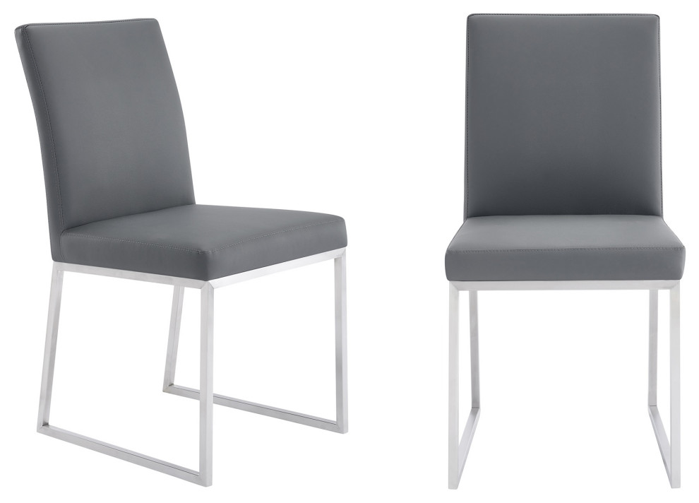 Trevor Contemporary Dining Chair in Brushed Stainless Steel and Grey Faux Leathe   Contemporary   Dining Chairs   by Homesquare  Houzz