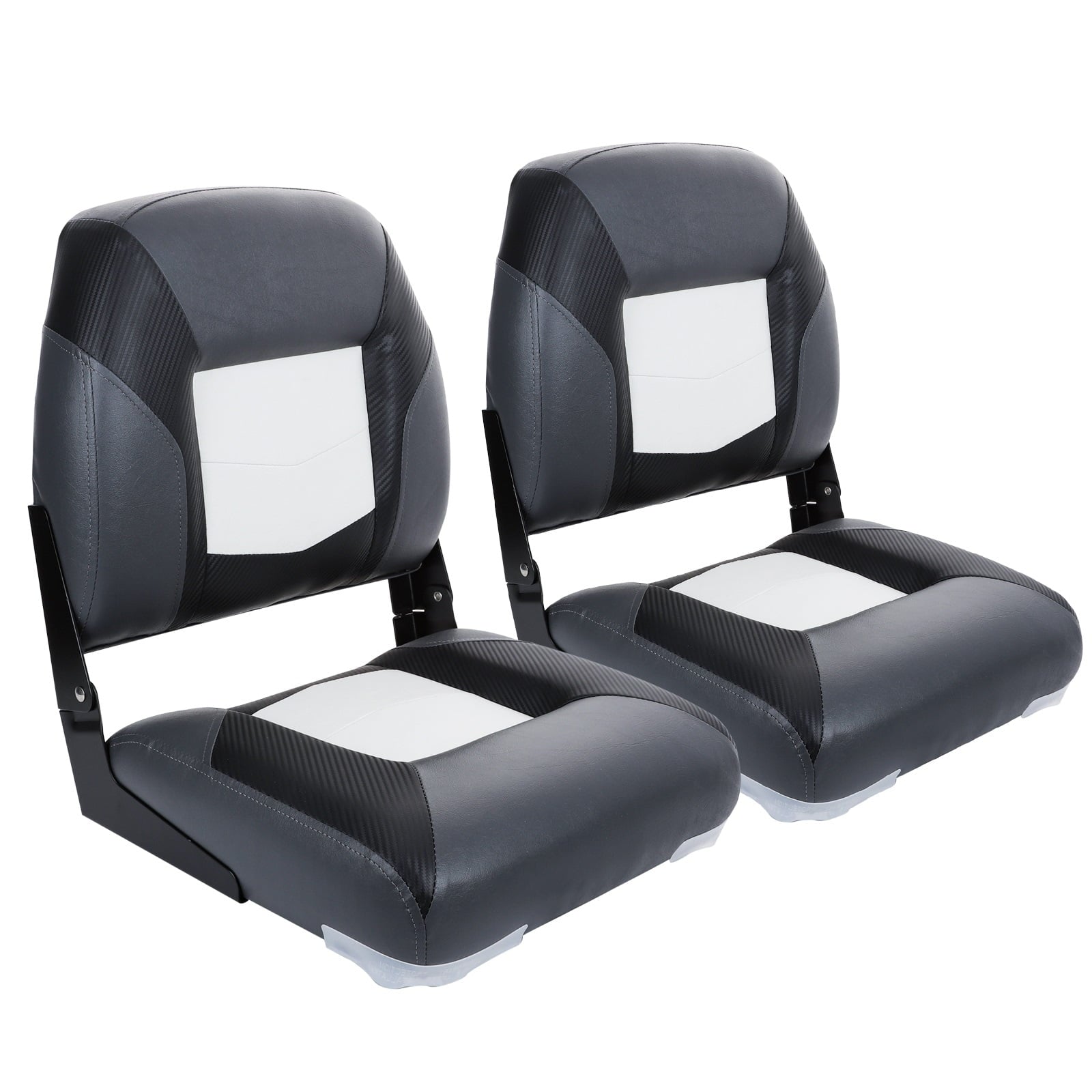 NORTHCAPTAIN Deluxe White/Charcoal/Black Low Back Folding Boat Seat， 2 Seats