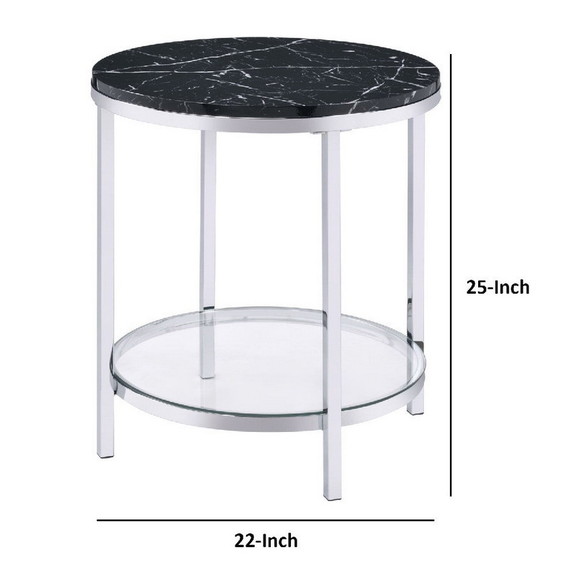 Benjara BM250265 End Table with Round Faux Marble ...