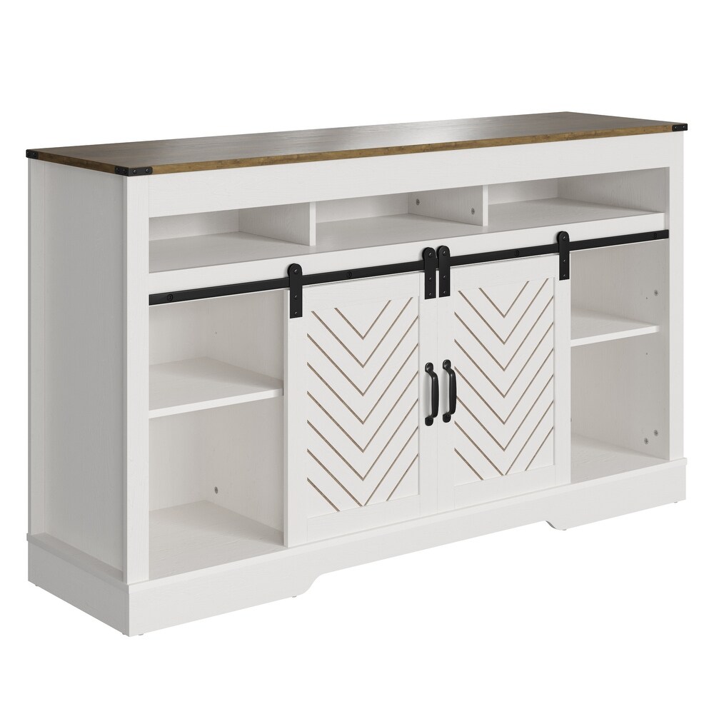 58 inch Farmhouse White Double Door Three Layer Storage TV Stand