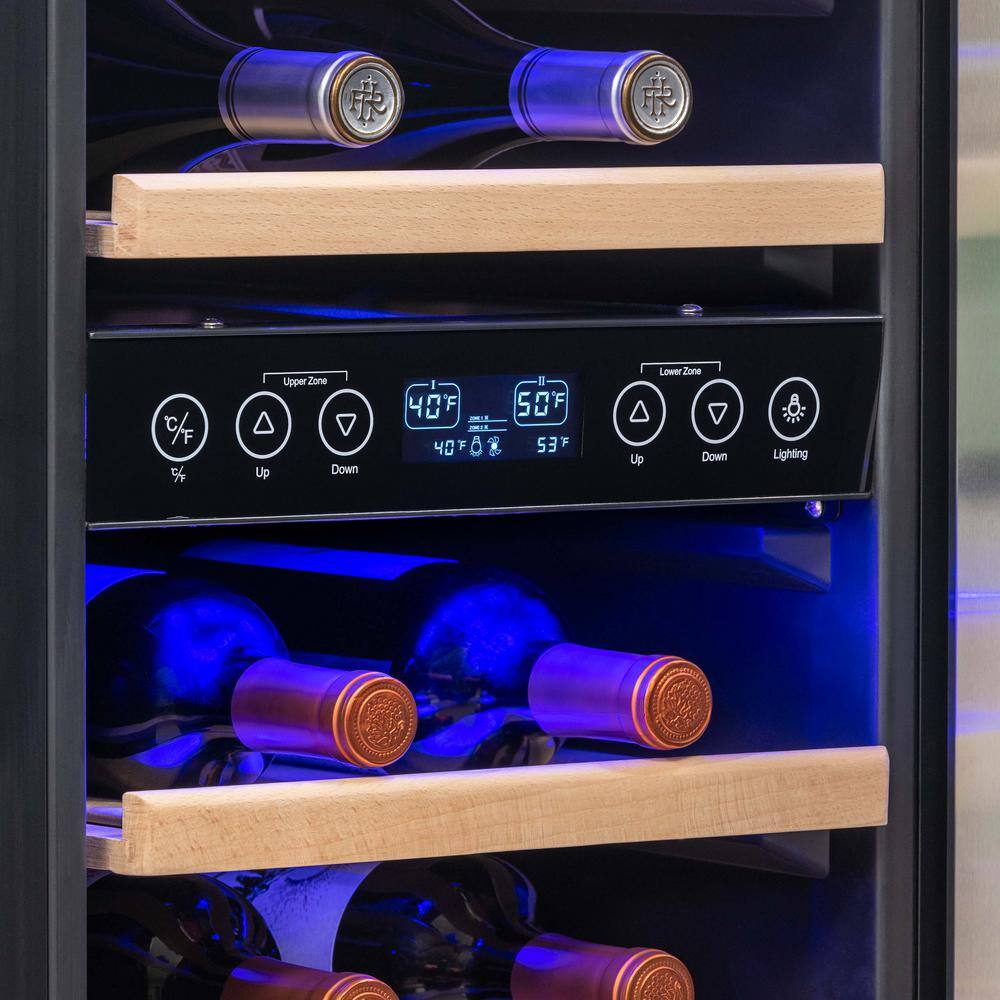 NewAir Dual Zone 15 in. 29-Bottle Built-In Wine Cooler Fridge with Recessed Kickplate and Quiet Operation in Stainless Steel NWC029SS01