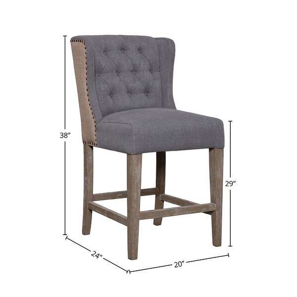 Abel Two-Toned Performance Linen Wingback Counter Stool， Jute and Light Grey - N/A