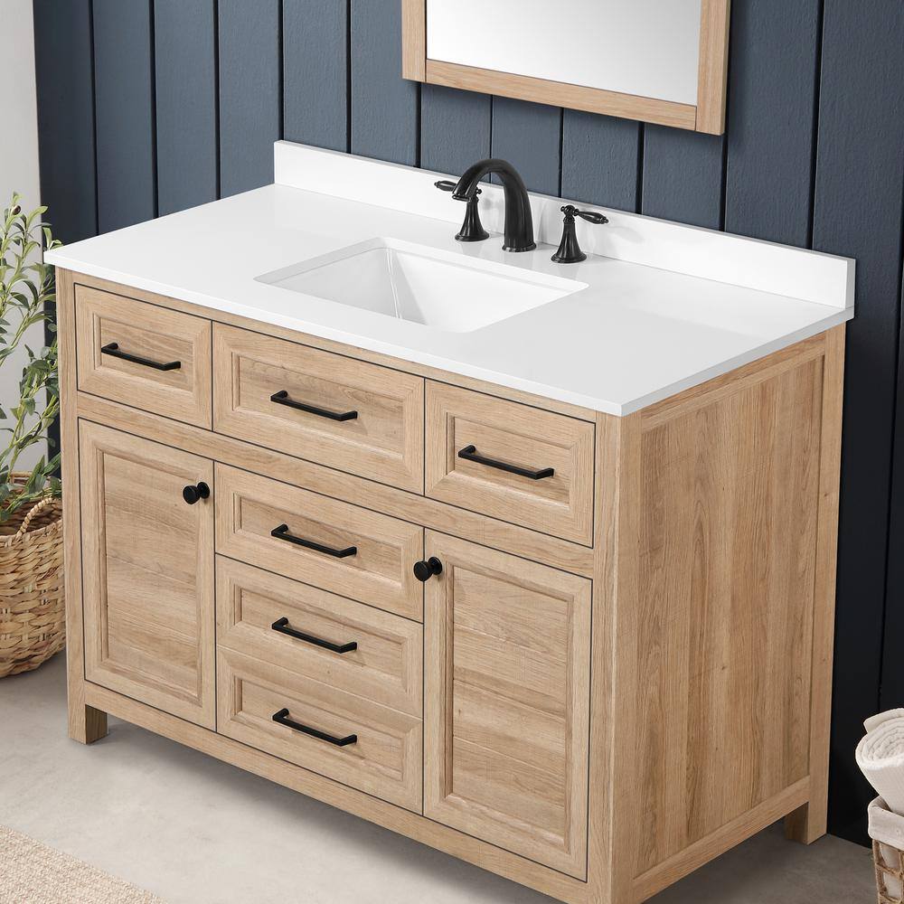 Home Decorators Collection Hanna 48 in. W x 19 in. D x 34.50 in. H Freestanding Bath Vanity in Weathered Tan with White Engineered Stone Top Hanna 48WT