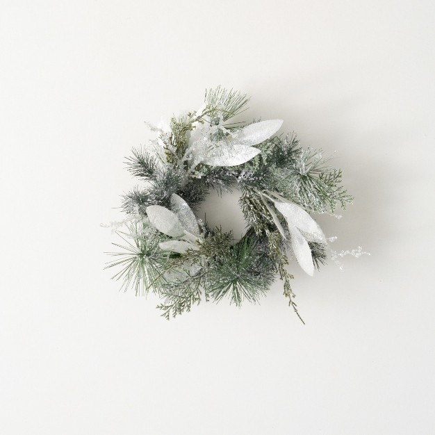 17 quot h Sullivans Frosted Snow Pine Christmas Mini Wreath Green