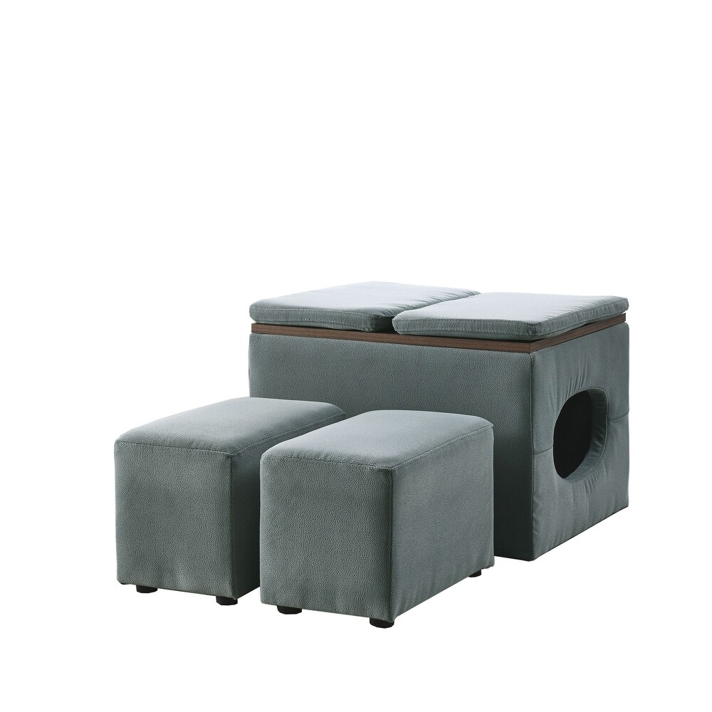 Modern Design Hollow Storage Ottoman Bench  Upholstery Coffee Table 2 Small footstools Short Ottoman Stoo  Grey