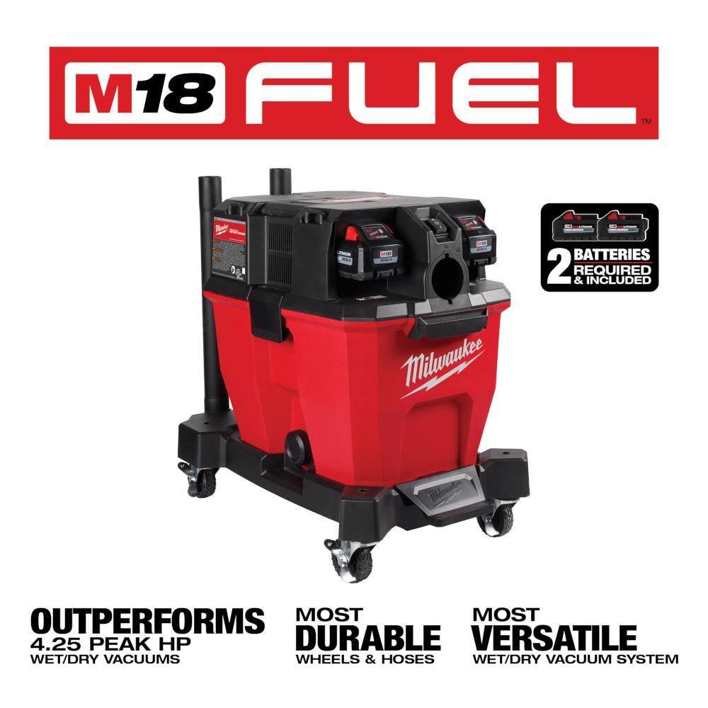 MW M18 FUEL 9 Gal. Cordless Dual-Battery WetDry Shop Vacuum Kit wAIR-TIP 1-14 in. - 2-12 in. Utility Brush and Nozzle 0920-22HD-49-90-2028-49-90-2038