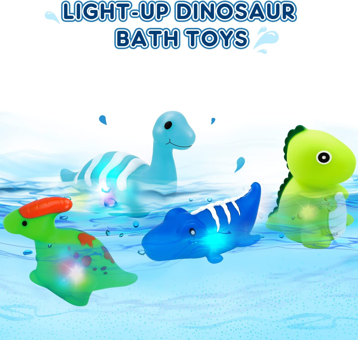 TOY Life 9 Pcs Dinosaur Light Up Bath Toys for Toddlers 3 4 5 6， Kids Bath Toys， Toddler Bath Toys Age 3-4， Bath Tub Toys 3-4， 9 Packs Rubber Animals Bath Toys， Fun Bath Toys for Girls Boys Baby