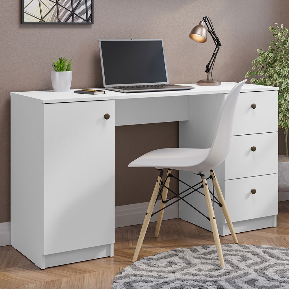 Madesa Modern 53 inch Computer Desk with Drawers and Door  Executive Desk  Wood PC Table  30\