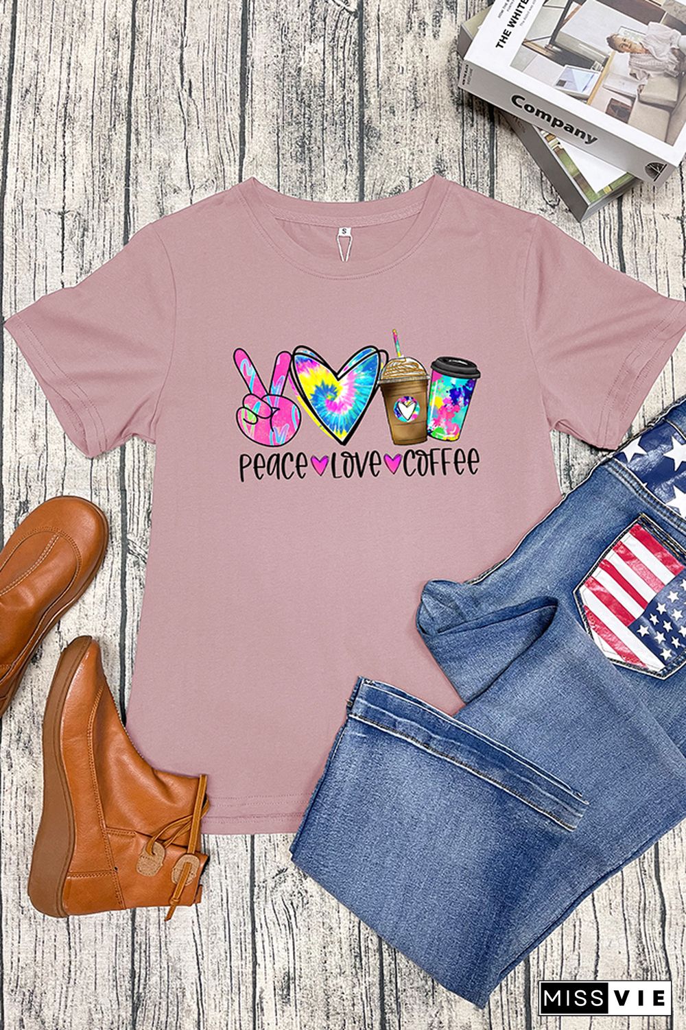 Peace Love Coffee Short Sleeve Graphic Tee Wholesale