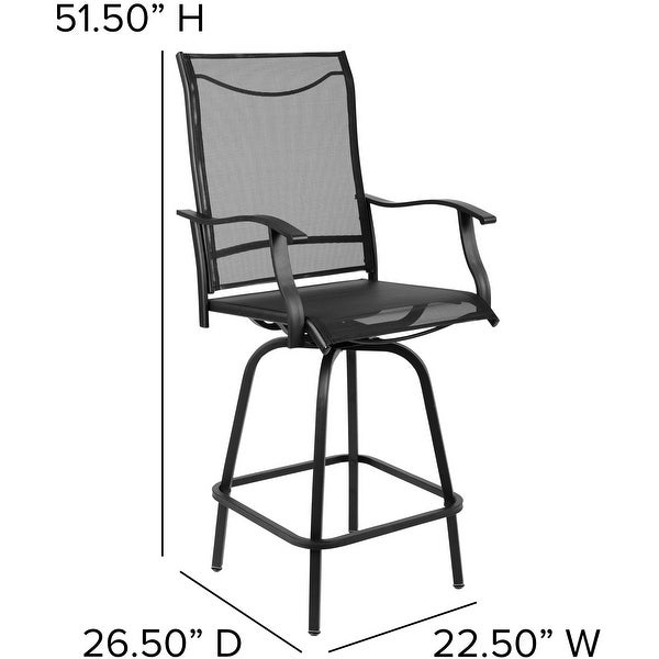 All Weather Outdoor Black Galvanized Steel Swivel Bar Stools