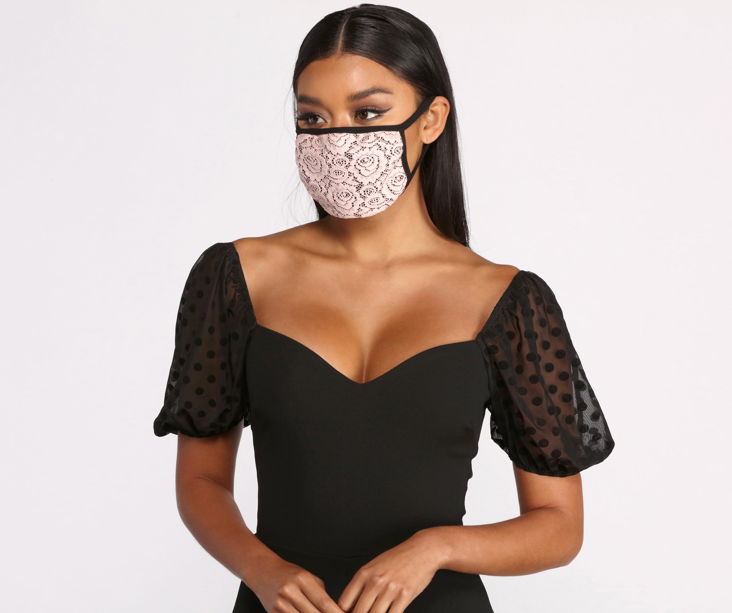 Floral Lace Face Mask With Earloops