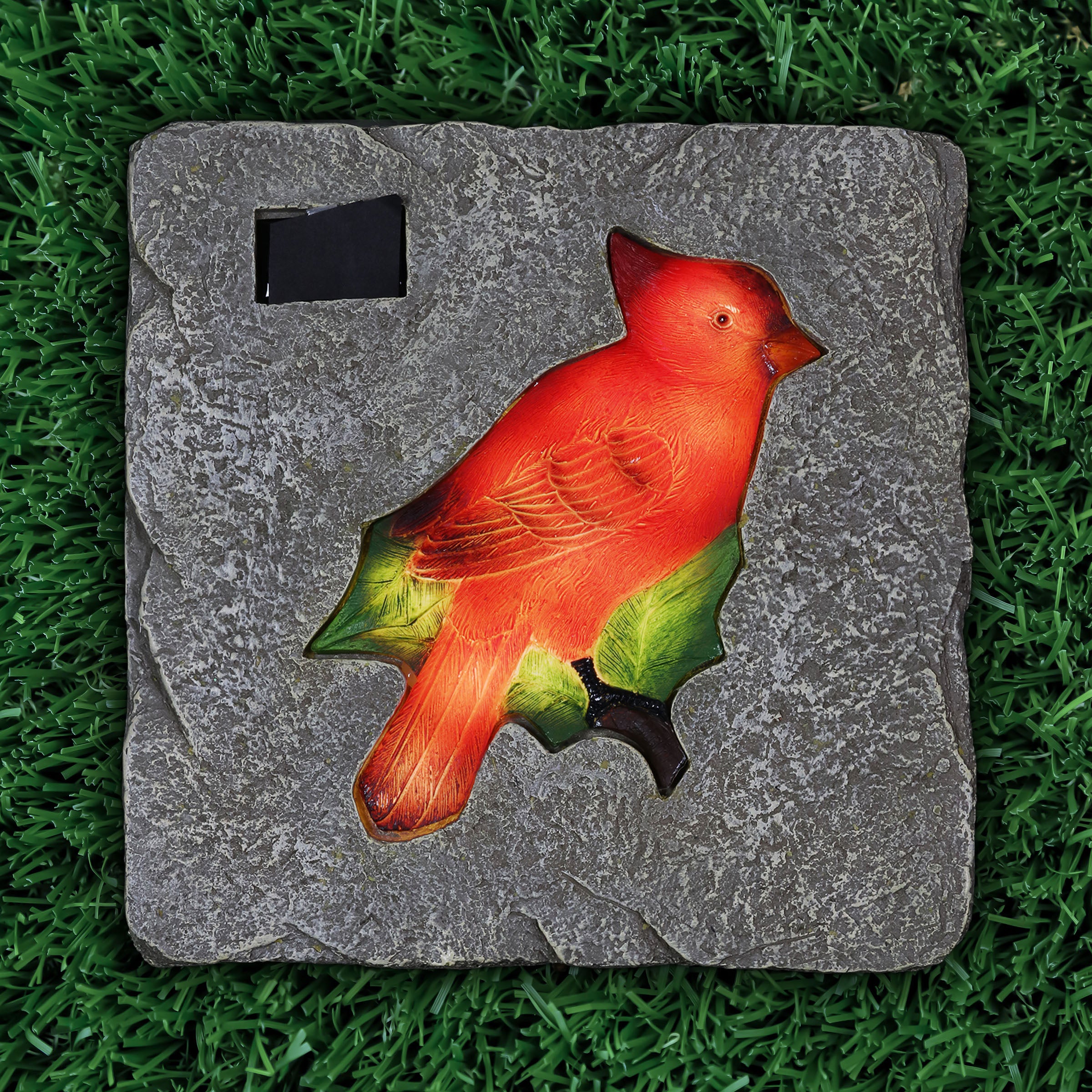 Exhart Solar Cardinal Stepping Stone, 10 inch, Resin, Red (Yard Garden Lawn Art, Indoor Outdoor Home Decoration), Resin