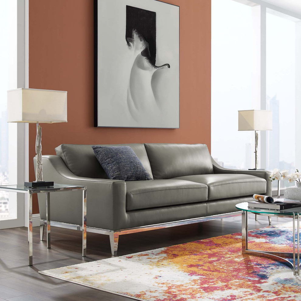 Modern Designer Living Room Lounge Club Lobby Sofa  Leather  Grey Gray   Contemporary   Sofas   by House Bound  Houzz