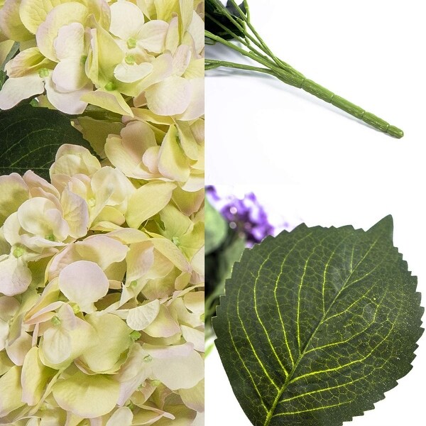 Floral Home Hydrangea Green Pink Flower Stems Bush 7 Heads