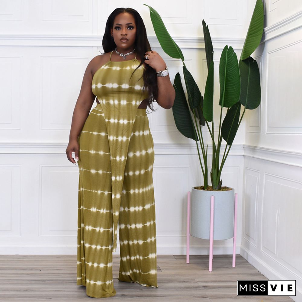 Plus Size Printed Wide-leg Pants 2 Piece Set