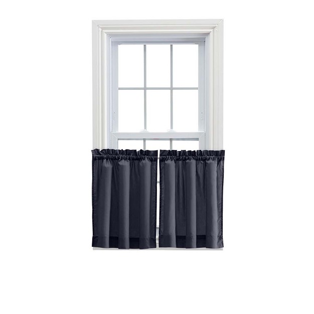 Rod Pocket High Quality Fabric Solid Color Window Tailored Tier Pair Navy