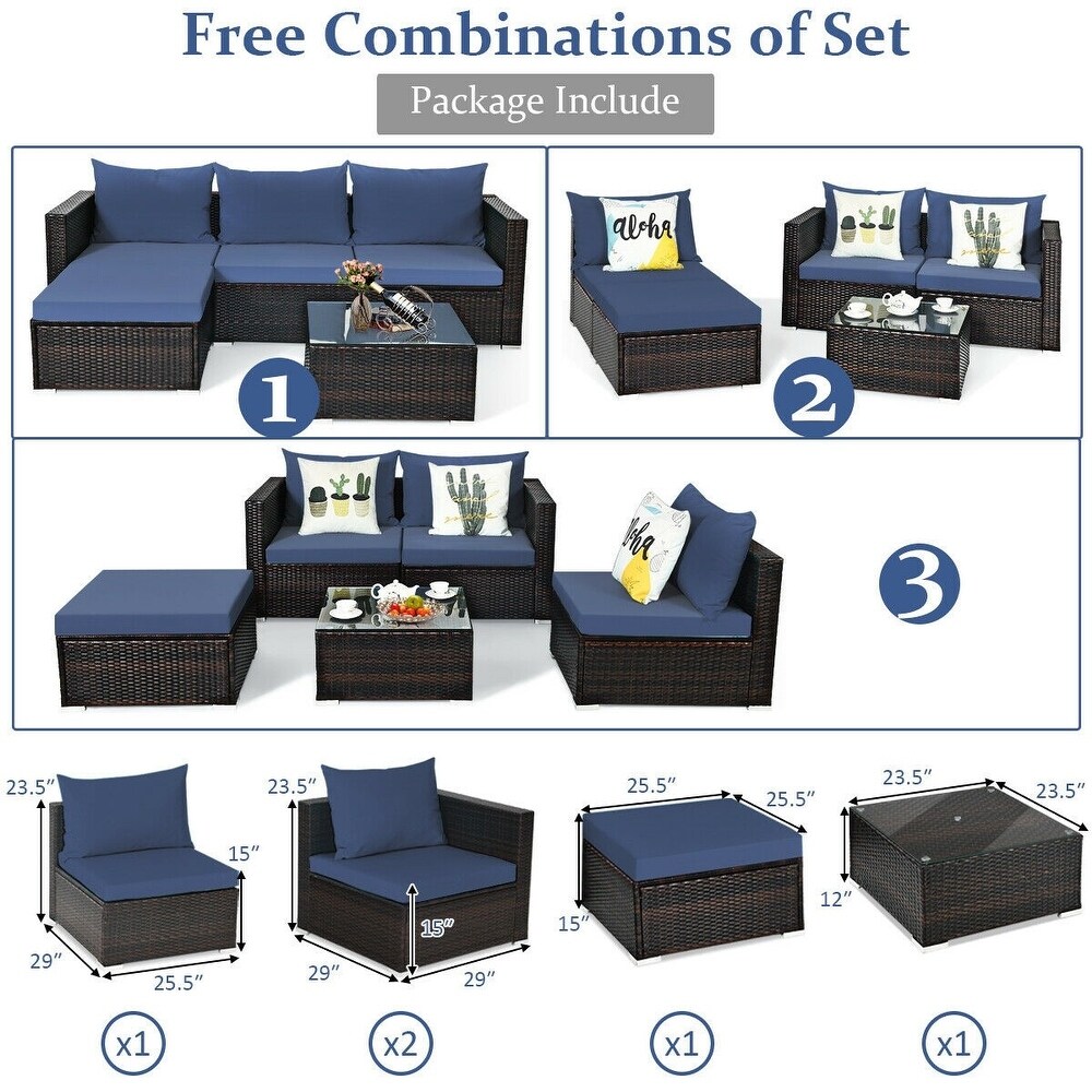 5Pcs Patio Rattan Furniture Set with Coffee Table   29\