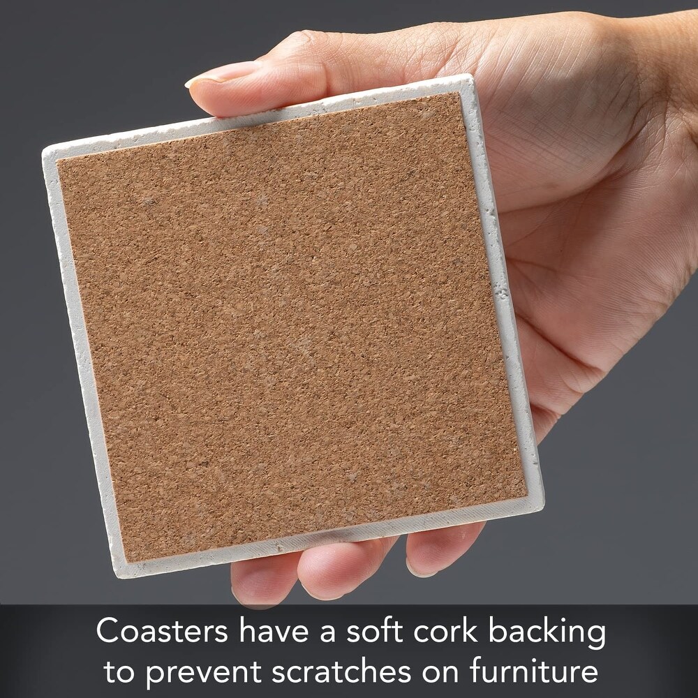 Natural Shell Stone 4 Pack Absorbent Stone Coasters with Protective Cork Backing Manufactured in The USA