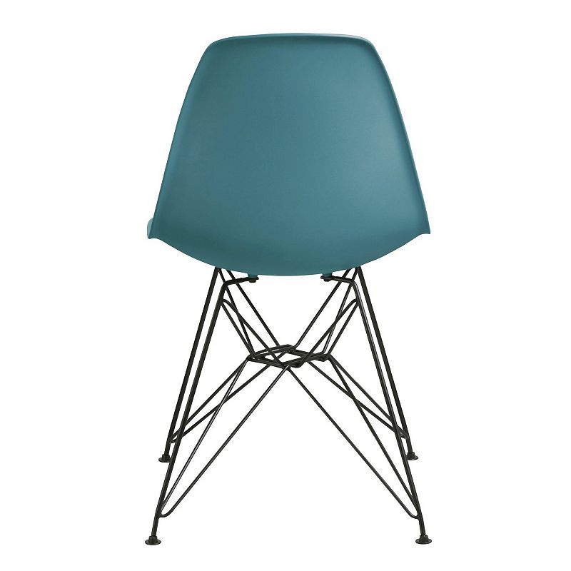 Deep Back Plastic Chair with Metal Eiffel Style Legs， Ocean Blue and Black