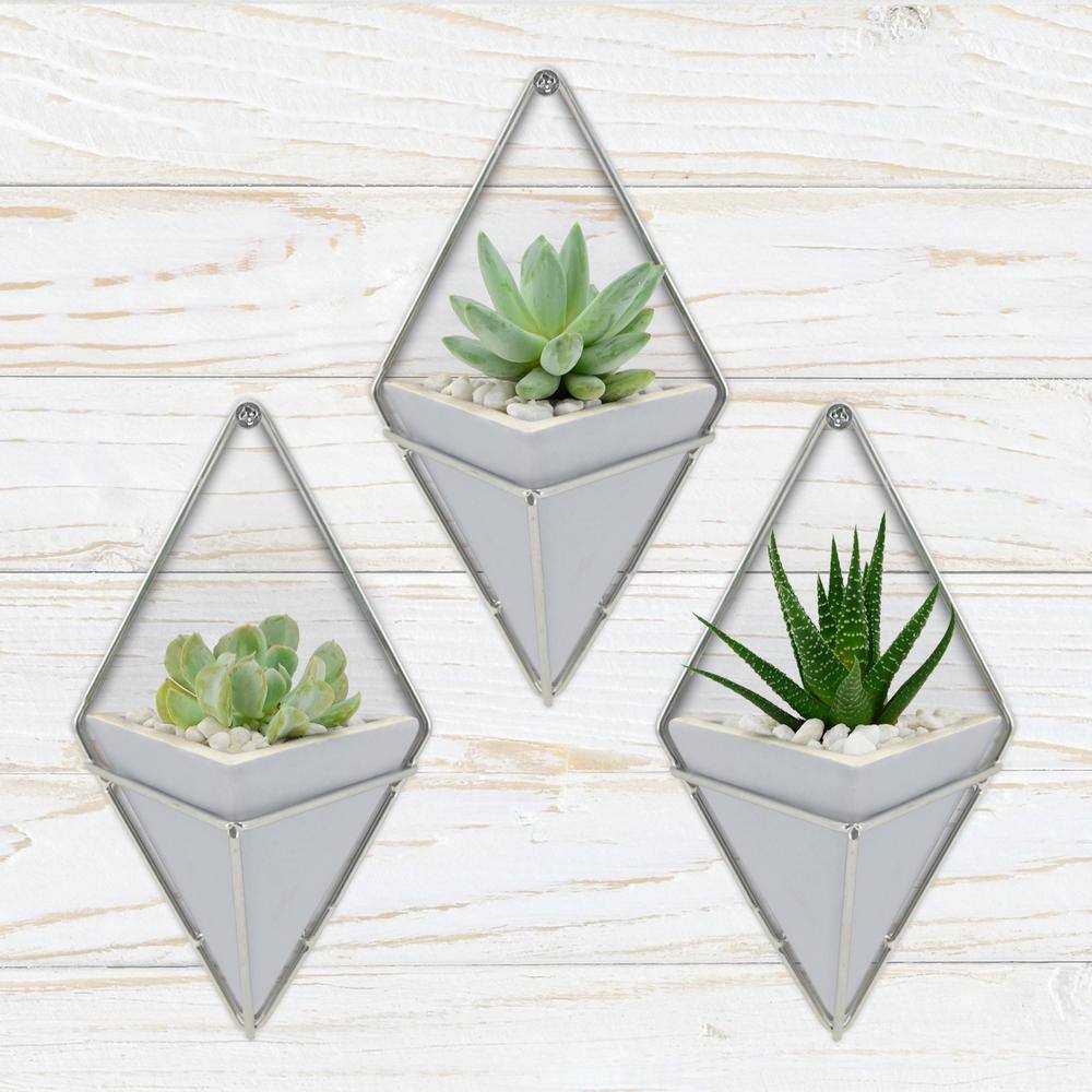 Arcadia Garden Products Diamond 6 in. x 10 in. Light Gray Matte Ceramic Wall Planter WP35LG