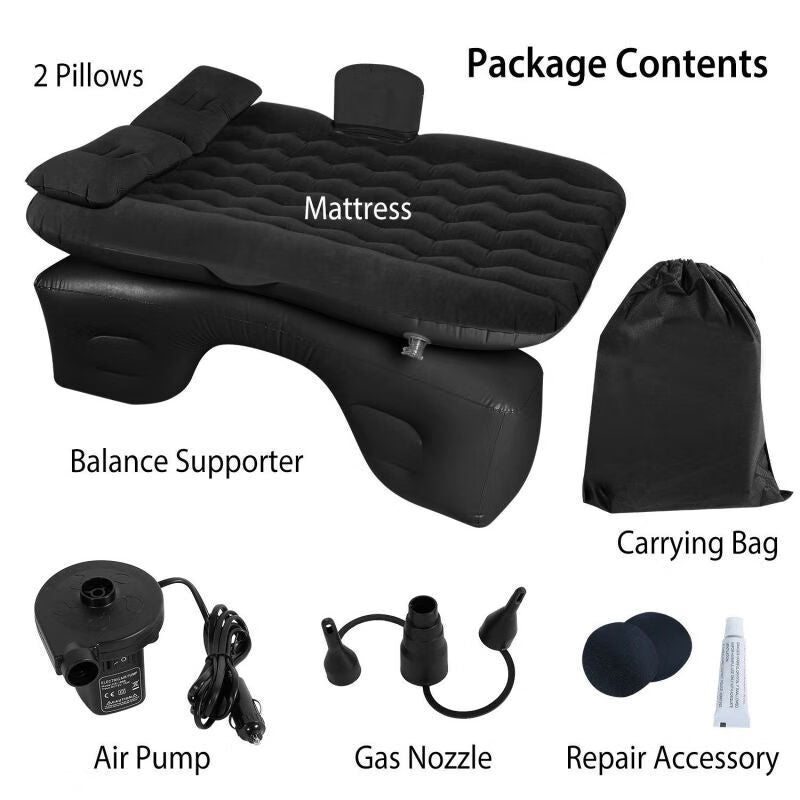 Rythcraft Universal Car Inflatable Air Bed with Seat Pump for Vacation Camping Sleeping Black