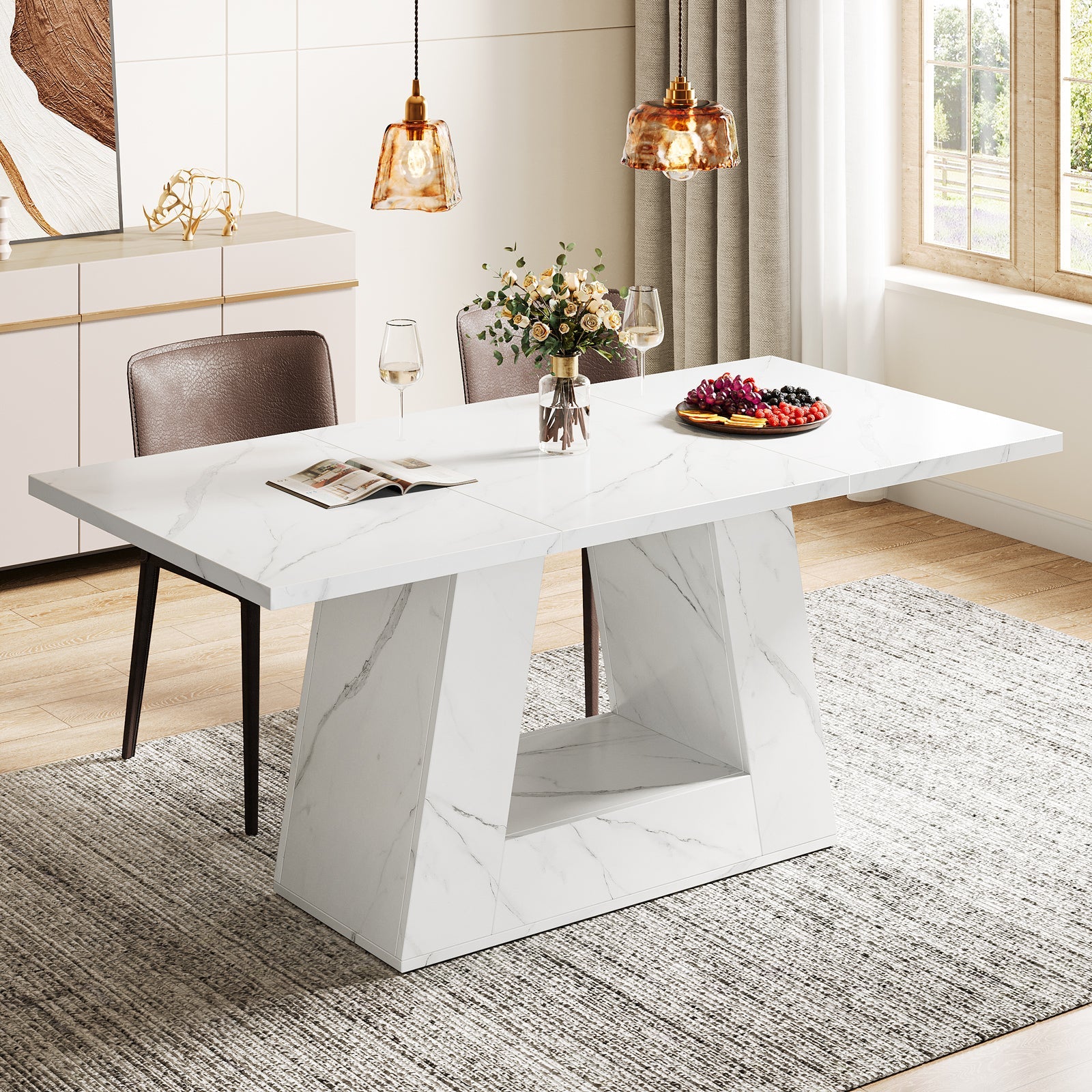 Faux Marble Dining Table, 63