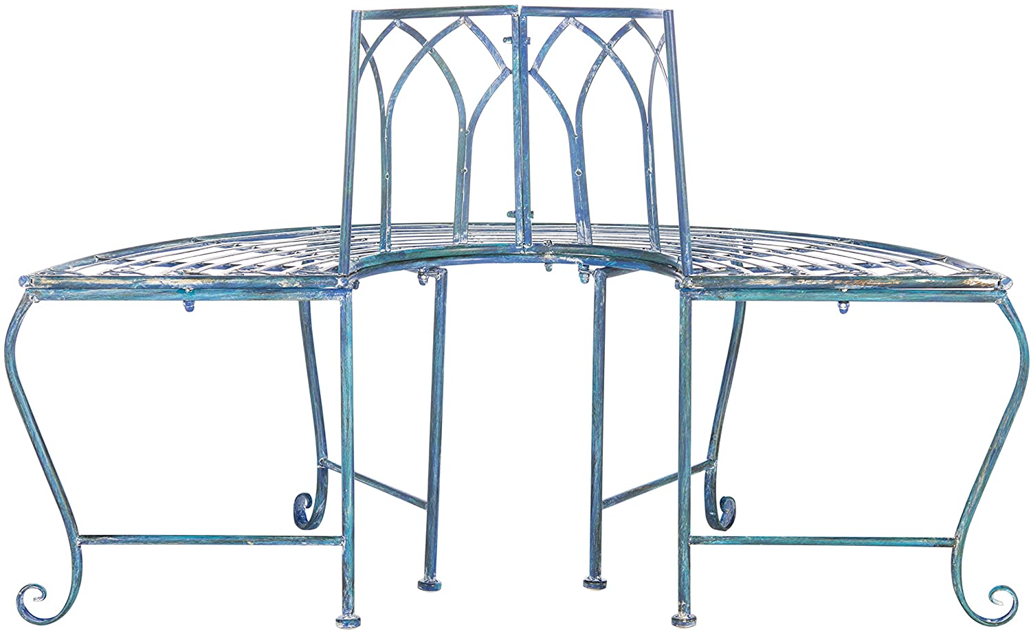 Safavieh Abia Outdoor Wrought Iron Semi Tree Bench - Antique Blue