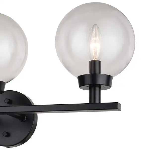 Lander Matte Black Bathroom Vanity Wall Fixture with Clear Glass Globes